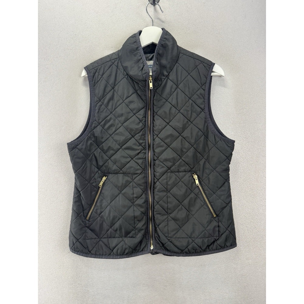 Old Navy Women's L Black Quilted Puffer Vest Gold Zip Pockets Full Zip Casual
